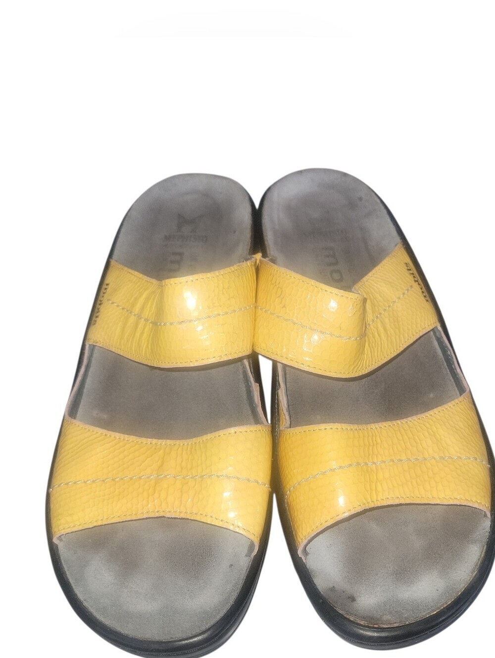 Mephisto Mobils Yellow Wedge Two-Band Slide Leather Finish Ergonomic Sandals 39